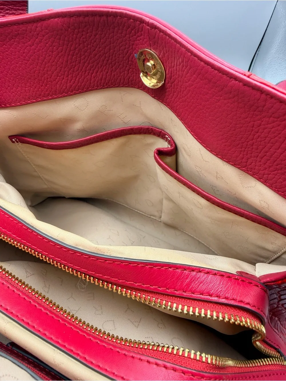 Red Leather Radley London Baylis Road Zip Around Grab Handbag Crossbody EUC